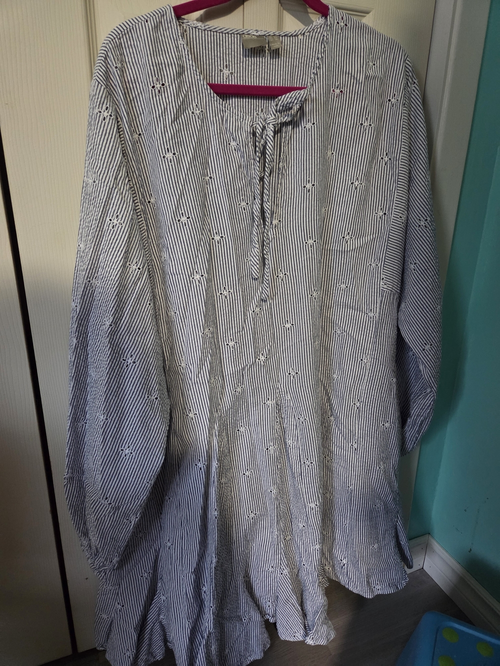 ASOS Blue and White Striped Eyelet Tie-Neck Tunic